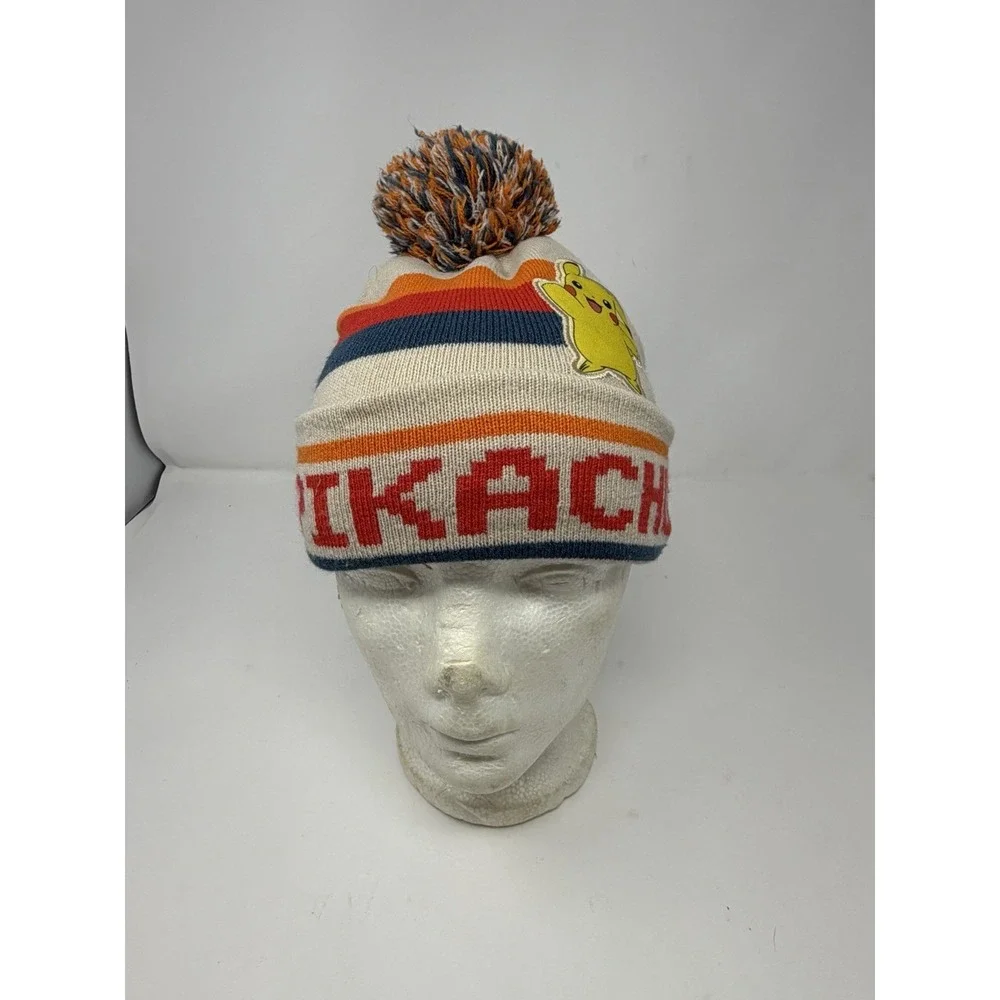 Official Pokémon Pikachu Striped Knit Pom Beanie‎ Hat (2022 Release)